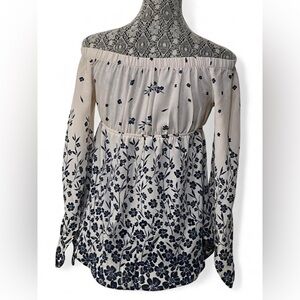 Haute Monde Cream Off-Shoulder Blouse with Navy Floral Border